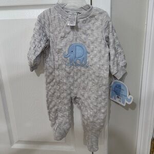 Little Beginnings Gray Baby Onesie with Blue Elephant